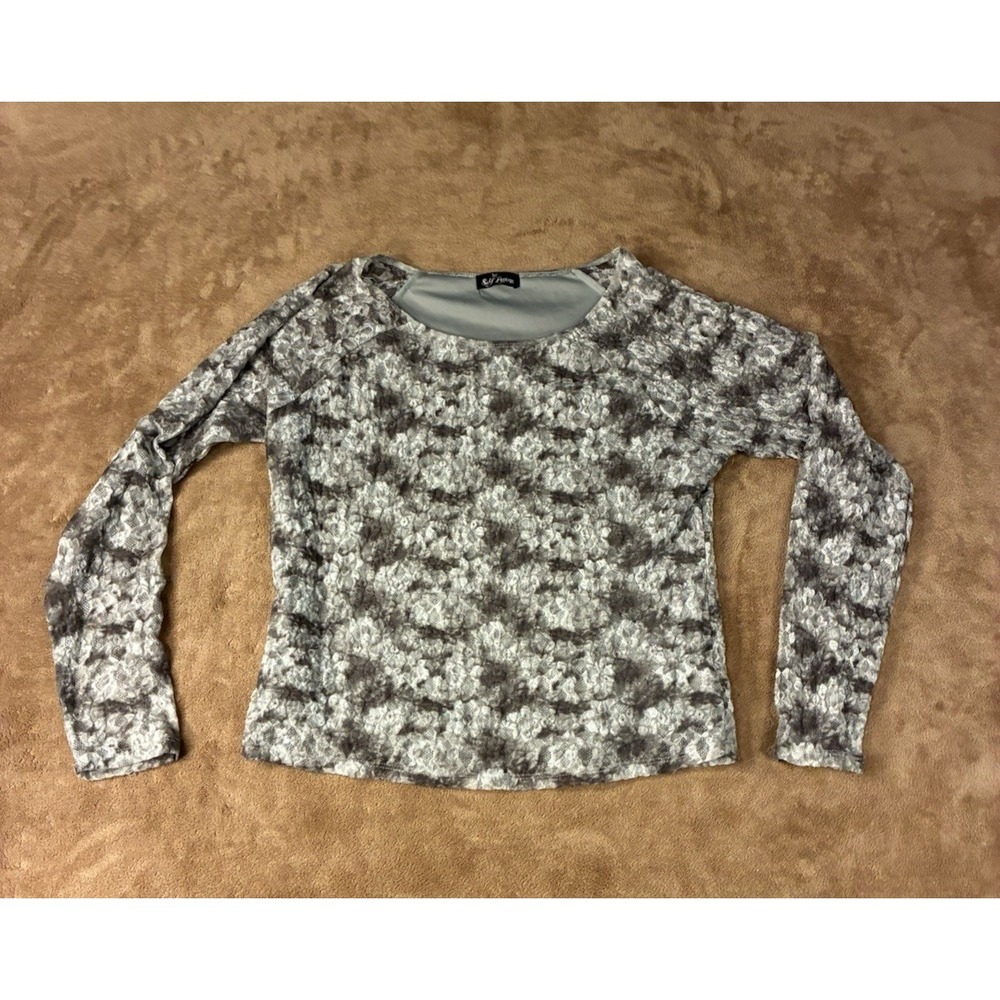 VTG Self Esteem Womens Green White Lace Long Sleeve Lined Top Small Y2K Grunge